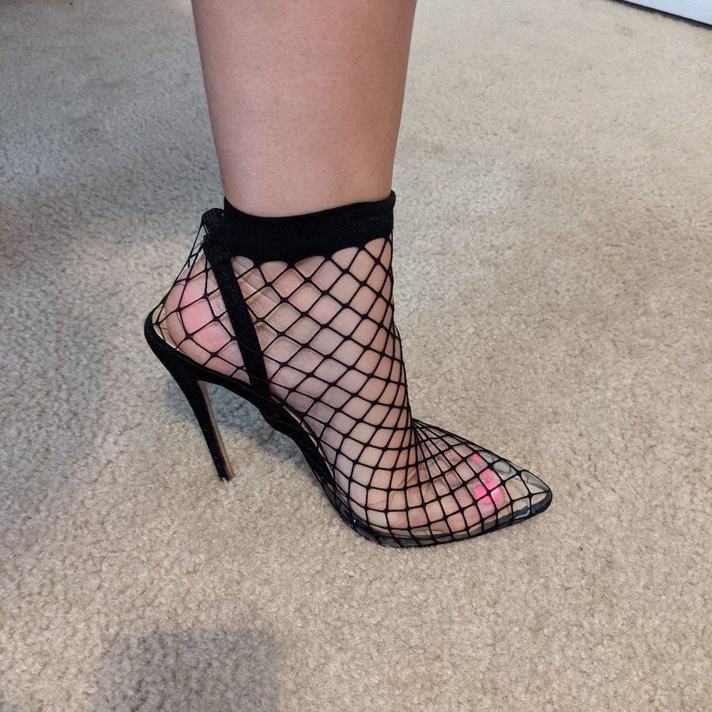 Public Desire Black Fishnet Heels